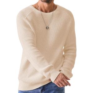 imageJMIERR Mens Crewneck Pullover Sweater Waffle Textured Knitted Sweaters Casual Loose Fit Sweaters with Ribbing Edge07 Apricot