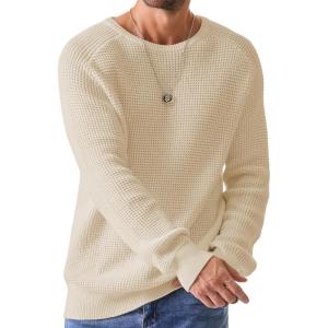 imageJMIERR Mens Crewneck Pullover Sweater Waffle Textured Knitted Sweaters Casual Loose Fit Sweaters with Ribbing Edge08 Light Khaki