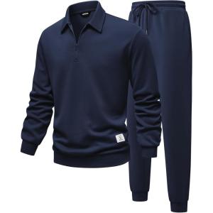 imageJMIERR Mens Track Suits 2 Piece Outfits Quarter Zipper Polo Shirt Tracksuit ampamp Joggers Sweatpants Sweatsuit SetsBlue