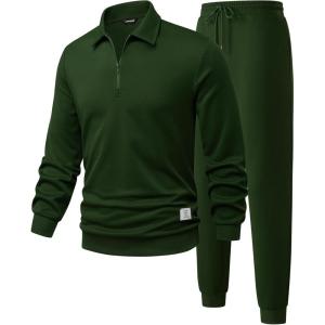 imageJMIERR Mens Track Suits 2 Piece Outfits Quarter Zipper Polo Shirt Tracksuit ampamp Joggers Sweatpants Sweatsuit SetsGreen