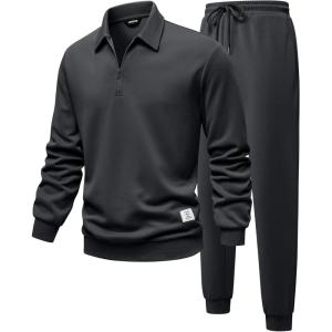 imageJMIERR Mens Track Suits 2 Piece Outfits Quarter Zipper Polo Shirt Tracksuit ampamp Joggers Sweatpants Sweatsuit SetsGrey