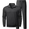 imageJMIERR 2025 Men Fall Tracksuit 2 Piece Set Old Money Polo Quarter Zip Twill Sweatsuits Jogging Sweatpants LoungewearA Dark Grey