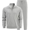 imageJMIERR 2025 Men Fall Tracksuit 2 Piece Set Old Money Polo Quarter Zip Twill Sweatsuits Jogging Sweatpants LoungewearA Grey 1