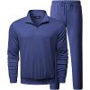 imageJMIERR 2025 Men Fall Tracksuit 2 Piece Set Old Money Polo Quarter Zip Twill Sweatsuits Jogging Sweatpants LoungewearBlue