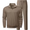 imageJMIERR 2025 Men Fall Tracksuit 2 Piece Set Old Money Polo Quarter Zip Twill Sweatsuits Jogging Sweatpants LoungewearBrown