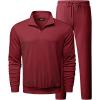 imageJMIERR 2025 Men Fall Tracksuit 2 Piece Set Old Money Polo Quarter Zip Twill Sweatsuits Jogging Sweatpants LoungewearRed