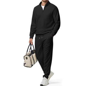 imageJMIERR 2025 Men Fall Tracksuit 2 Piece Set Old Money Polo Quarter Zip Twill Sweatsuits Jogging Sweatpants Loungewear1 Black