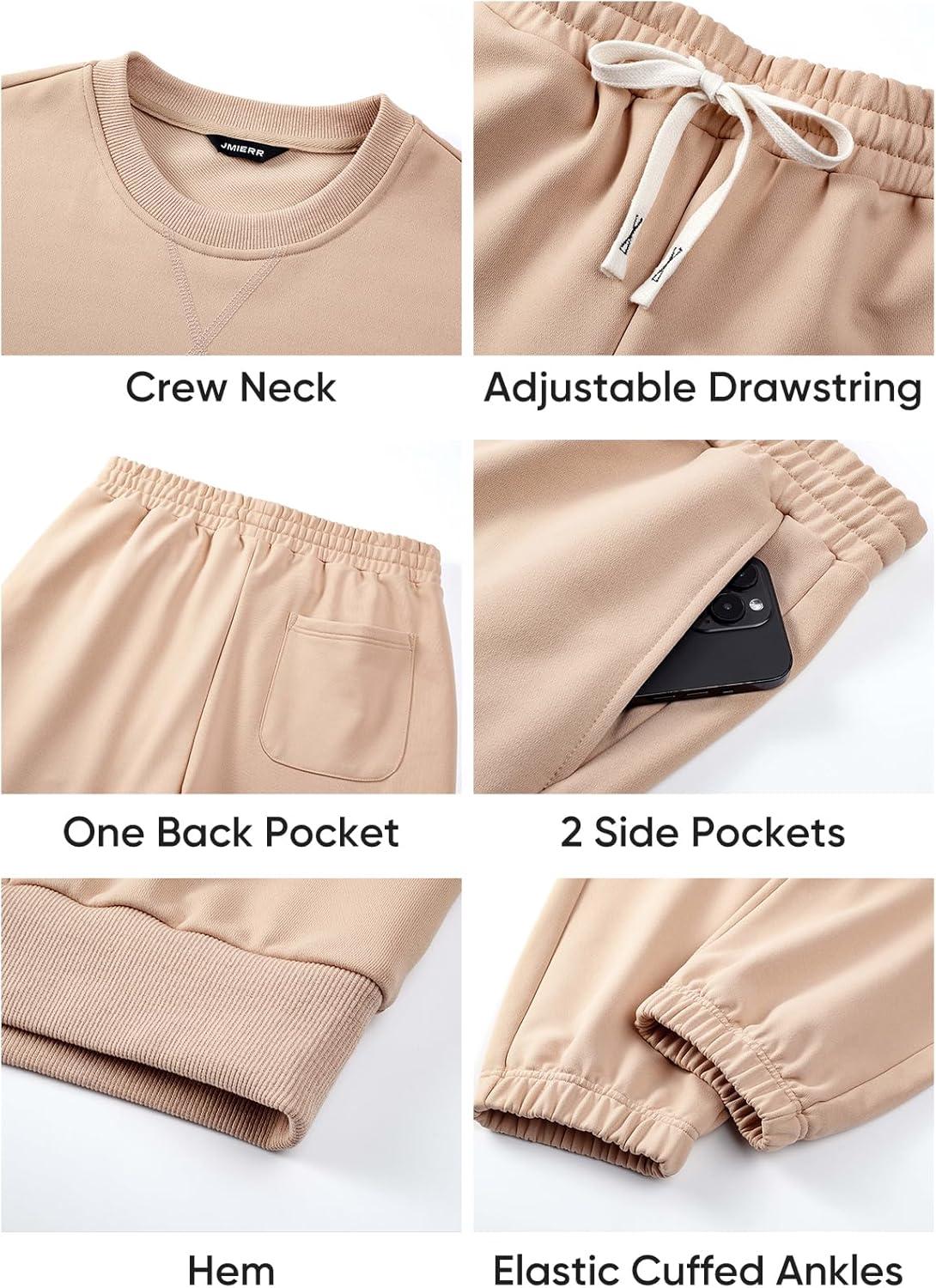 imageJMIERR Mens 2 Piece Outfits Crew Neck Sweatshirt Tracksuit ampamp Joggers Sweatpants Sweatsuit SetBeige