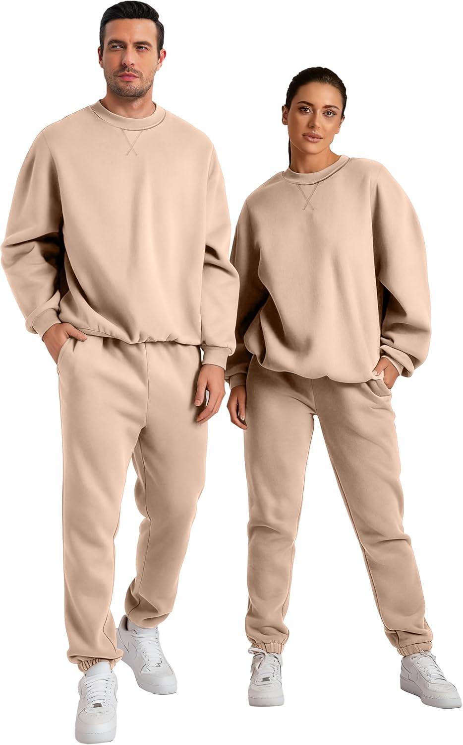 imageJMIERR Mens 2 Piece Outfits Crew Neck Sweatshirt Tracksuit ampamp Joggers Sweatpants Sweatsuit SetBeige