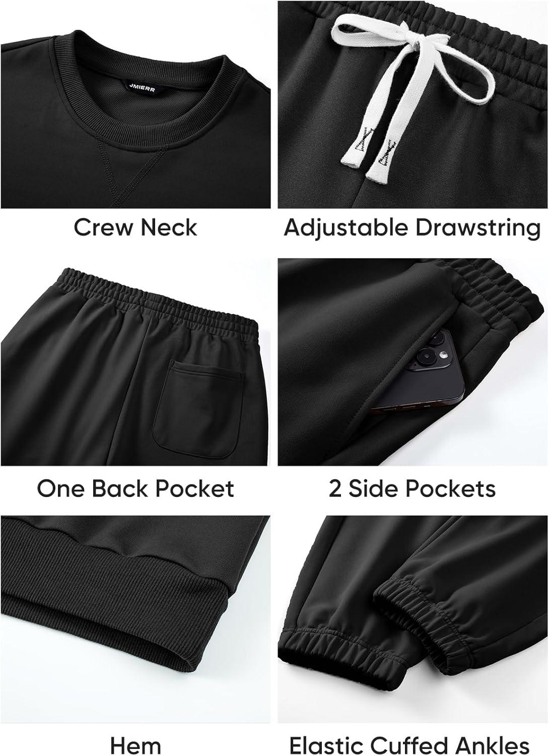imageJMIERR Mens 2 Piece Outfits Crew Neck Sweatshirt Tracksuit ampamp Joggers Sweatpants Sweatsuit SetBlack