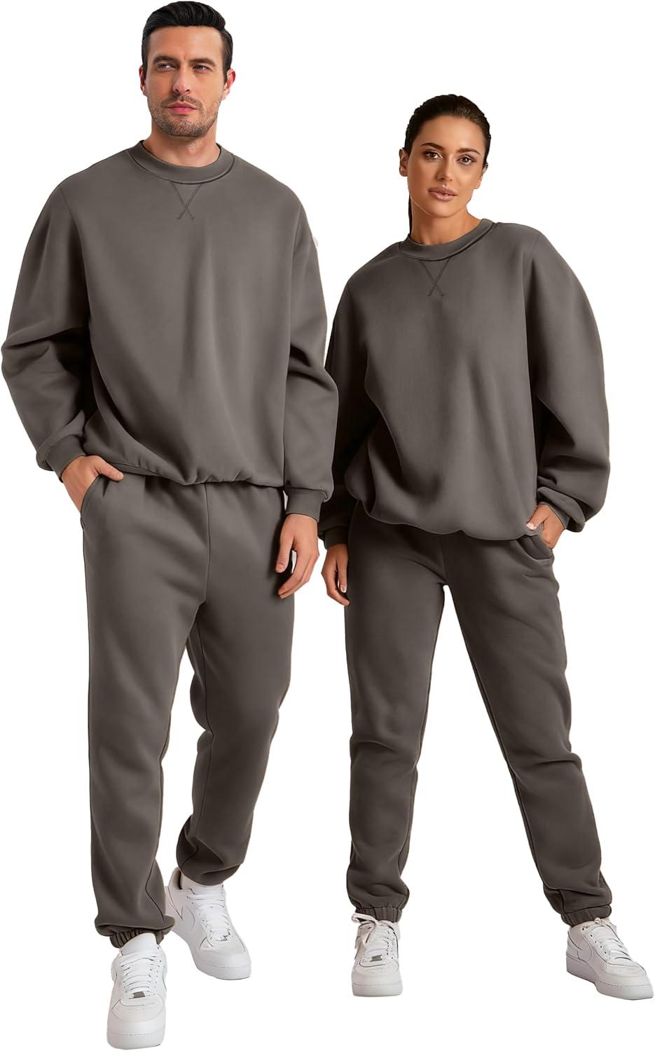 imageJMIERR Mens 2 Piece Outfits Crew Neck Sweatshirt Tracksuit ampamp Joggers Sweatpants Sweatsuit SetBrown