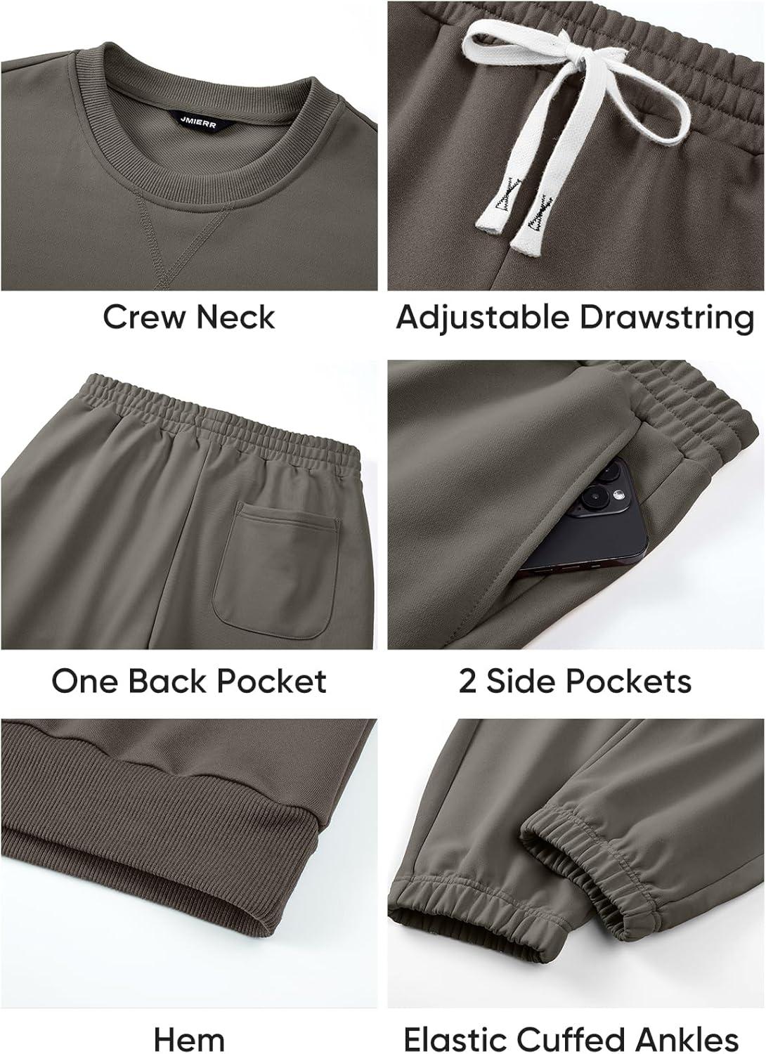 imageJMIERR Mens 2 Piece Outfits Crew Neck Sweatshirt Tracksuit ampamp Joggers Sweatpants Sweatsuit SetBrown