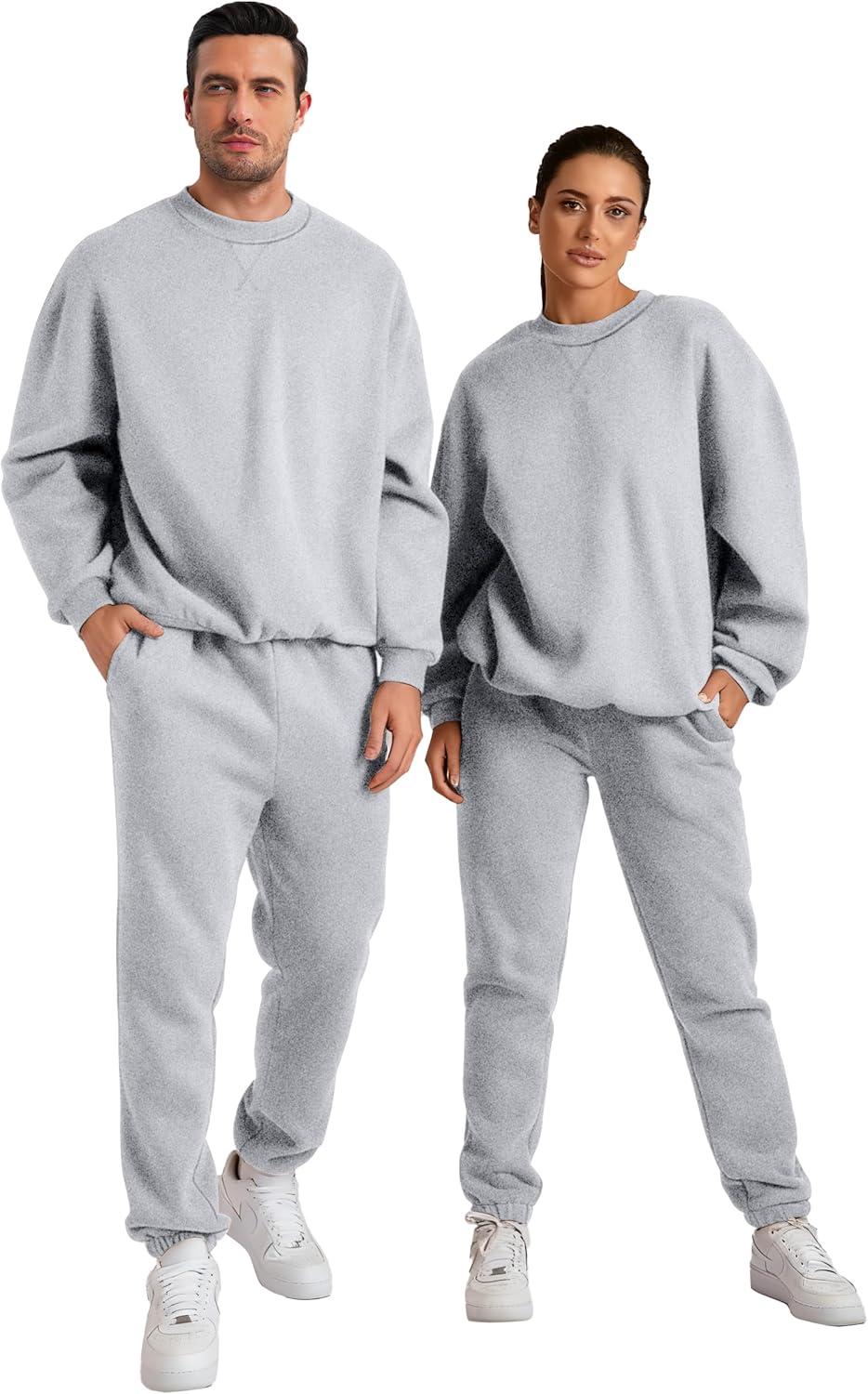 imageJMIERR Mens 2 Piece Outfits Crew Neck Sweatshirt Tracksuit ampamp Joggers Sweatpants Sweatsuit SetLight Grey