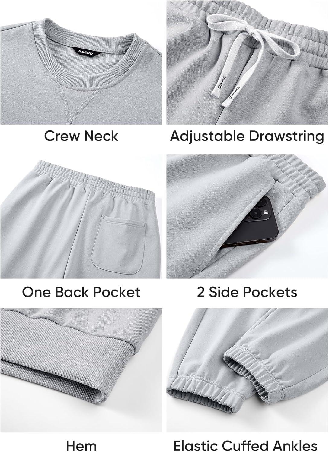 imageJMIERR Mens 2 Piece Outfits Crew Neck Sweatshirt Tracksuit ampamp Joggers Sweatpants Sweatsuit SetLight Grey