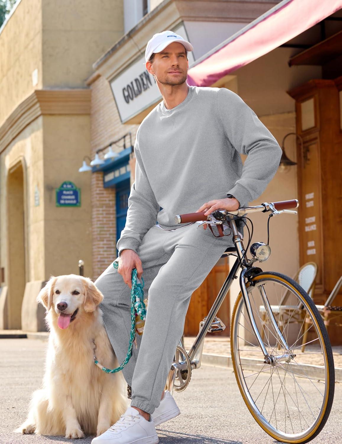 imageJMIERR Mens 2 Piece Outfits Crew Neck Sweatshirt Tracksuit ampamp Joggers Sweatpants Sweatsuit SetLight Grey