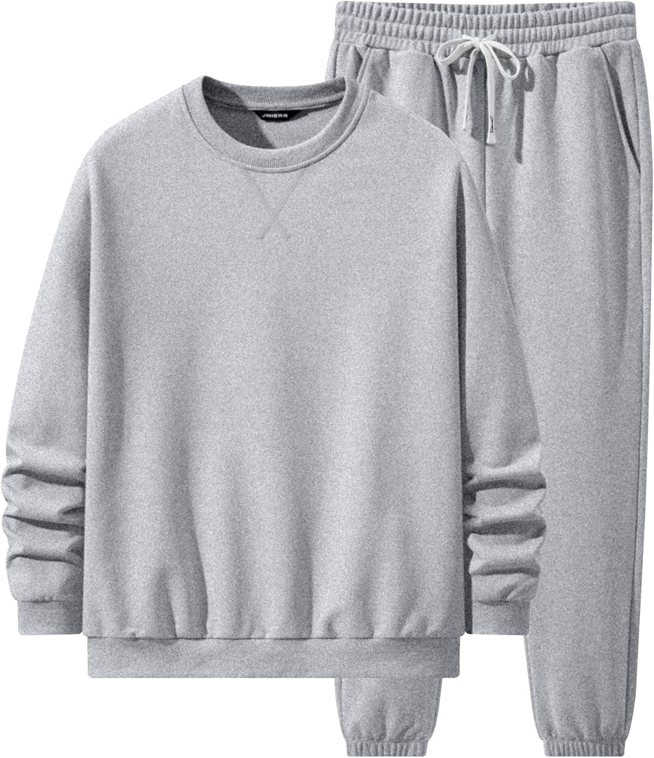 imageJMIERR Mens 2 Piece Outfits Crew Neck Sweatshirt Tracksuit ampamp Joggers Sweatpants Sweatsuit SetLight Grey