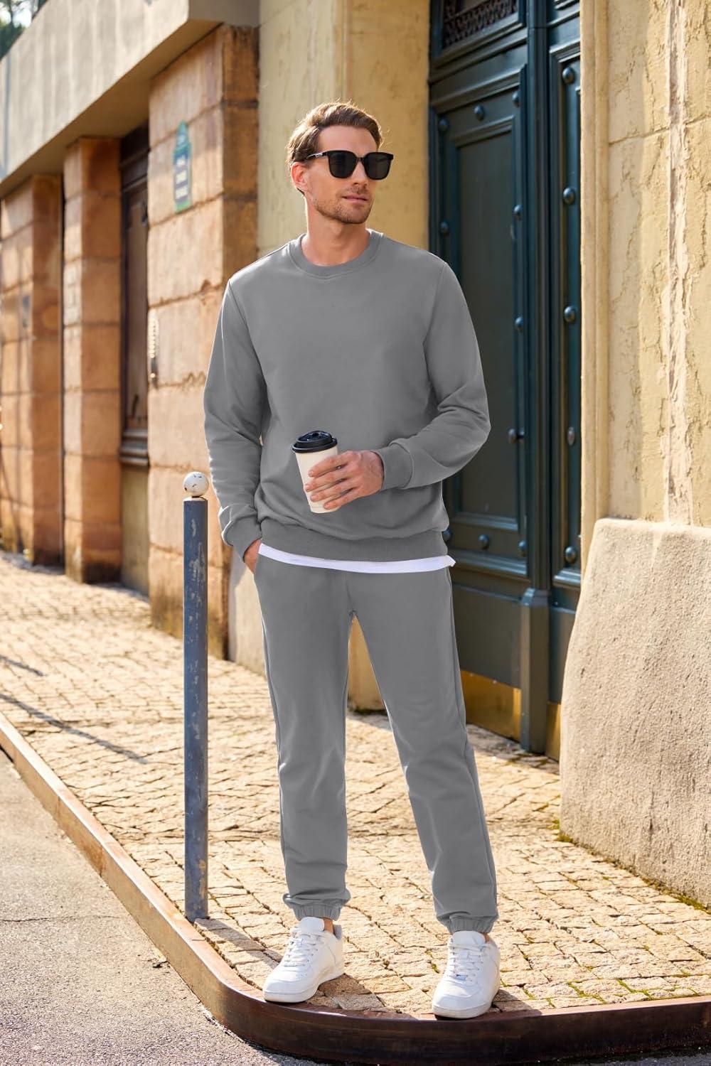 imageJMIERR Mens 2 Piece Outfits Crew Neck Sweatshirt Tracksuit ampamp Joggers Sweatpants Sweatsuit SetMedium Grey