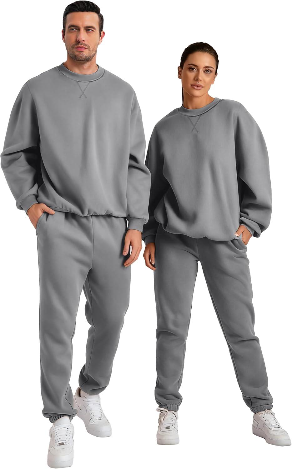 imageJMIERR Mens 2 Piece Outfits Crew Neck Sweatshirt Tracksuit ampamp Joggers Sweatpants Sweatsuit SetMedium Grey