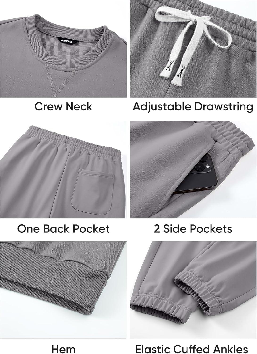 imageJMIERR Mens 2 Piece Outfits Crew Neck Sweatshirt Tracksuit ampamp Joggers Sweatpants Sweatsuit SetMedium Grey