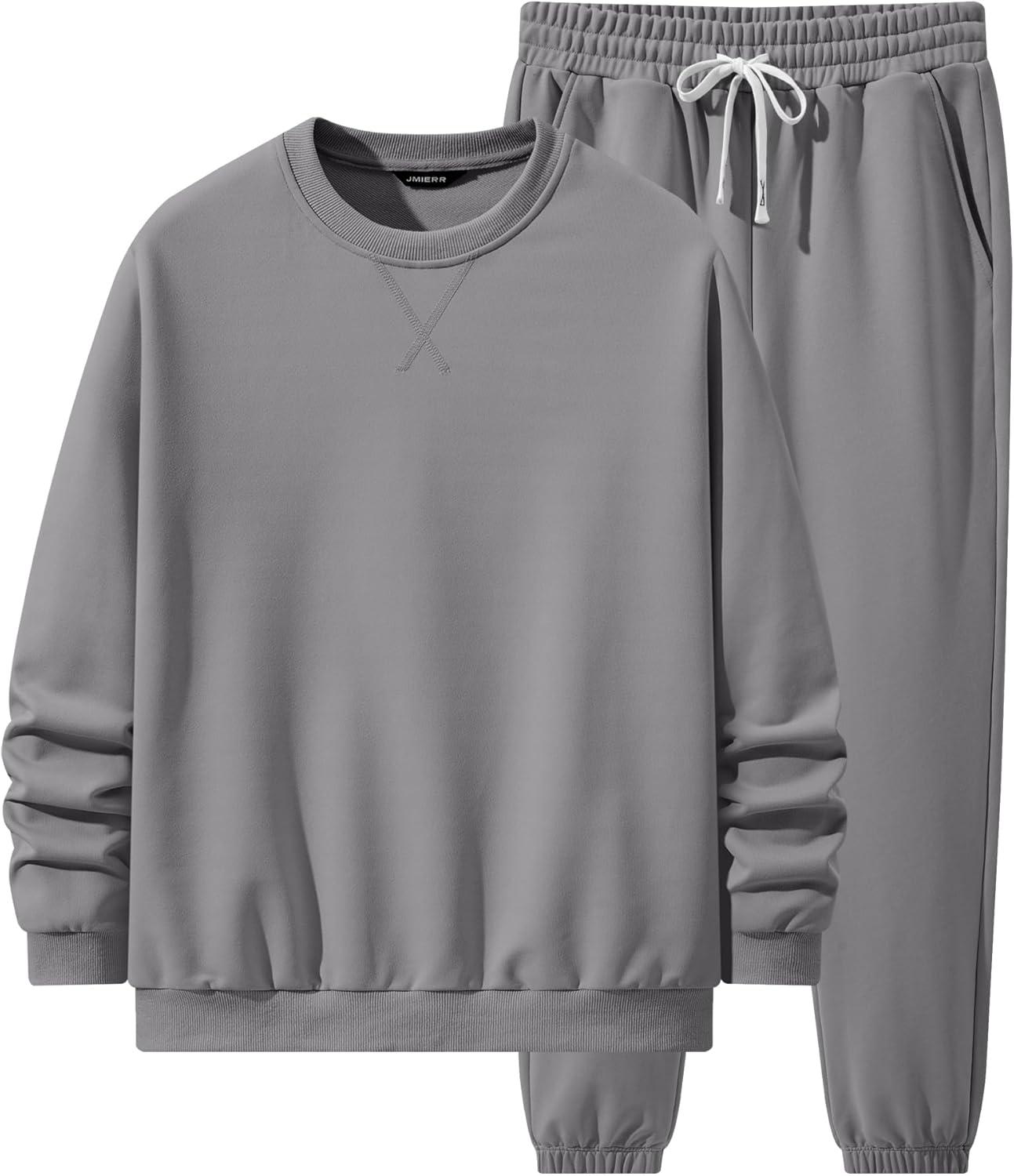 imageJMIERR Mens 2 Piece Outfits Crew Neck Sweatshirt Tracksuit ampamp Joggers Sweatpants Sweatsuit SetMedium Grey