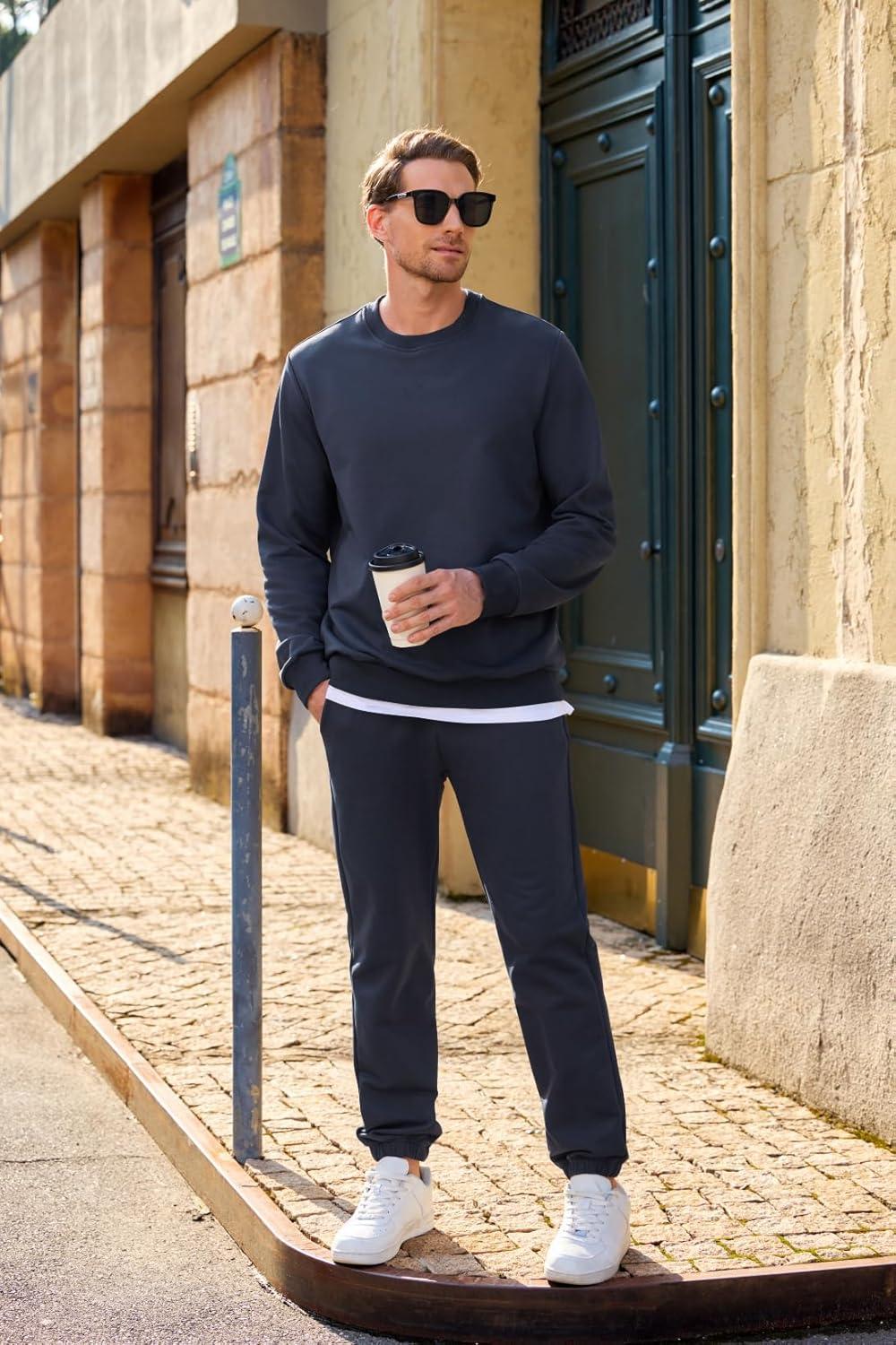 imageJMIERR Mens 2 Piece Outfits Crew Neck Sweatshirt Tracksuit ampamp Joggers Sweatpants Sweatsuit SetNavy Blue