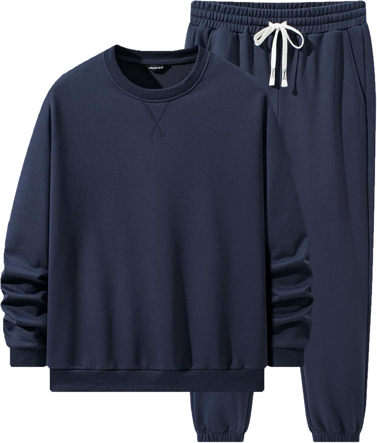 imageJMIERR Mens 2 Piece Outfits Crew Neck Sweatshirt Tracksuit ampamp Joggers Sweatpants Sweatsuit SetNavy Blue