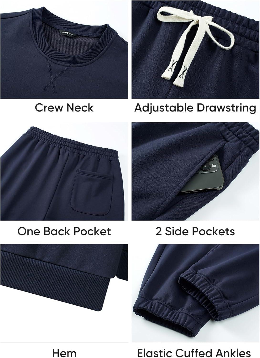 imageJMIERR Mens 2 Piece Outfits Crew Neck Sweatshirt Tracksuit ampamp Joggers Sweatpants Sweatsuit SetNavy Blue