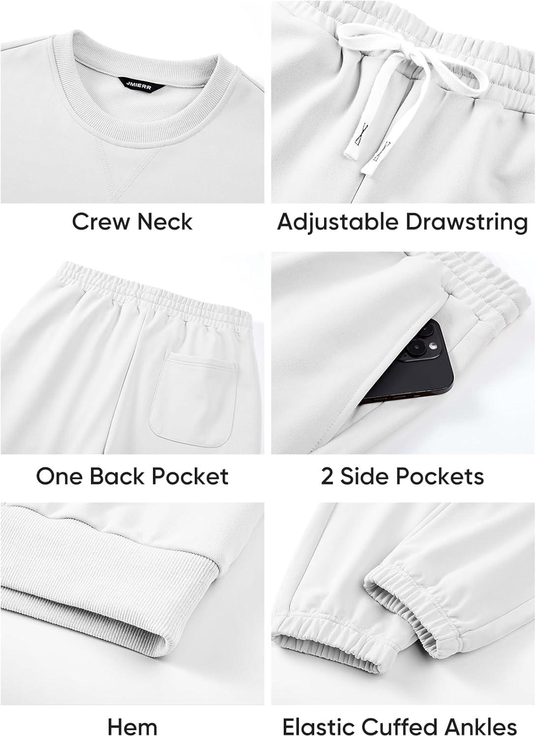 imageJMIERR Mens 2 Piece Outfits Crew Neck Sweatshirt Tracksuit ampamp Joggers Sweatpants Sweatsuit SetWhite