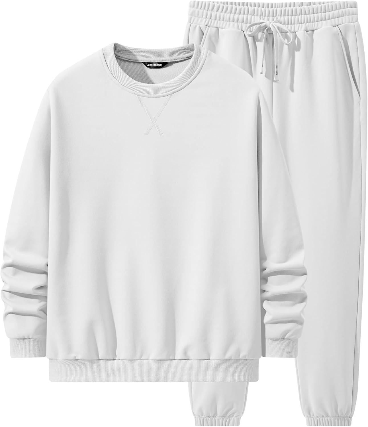imageJMIERR Mens 2 Piece Outfits Crew Neck Sweatshirt Tracksuit ampamp Joggers Sweatpants Sweatsuit SetWhite