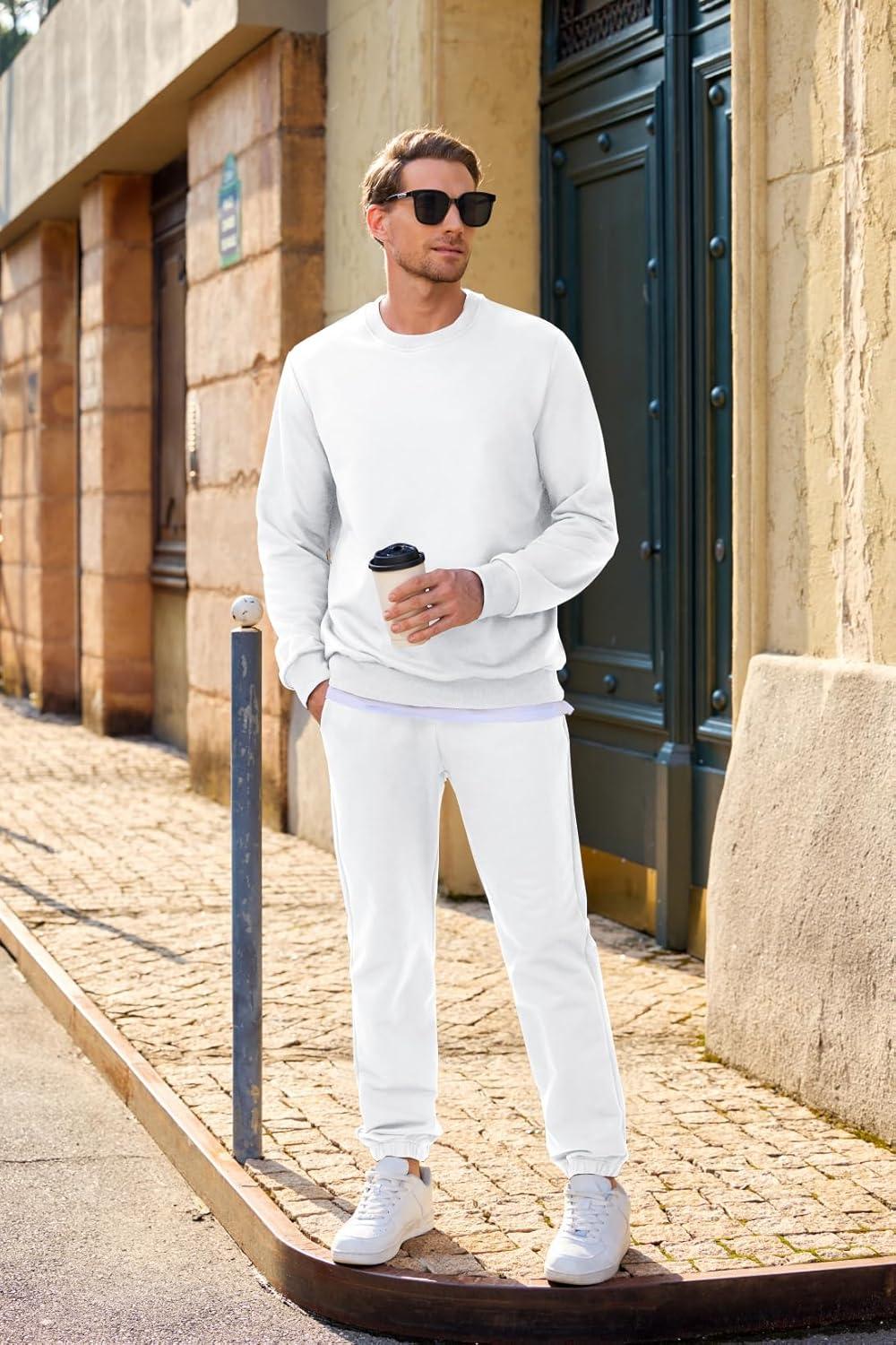 imageJMIERR Mens 2 Piece Outfits Crew Neck Sweatshirt Tracksuit ampamp Joggers Sweatpants Sweatsuit SetWhite