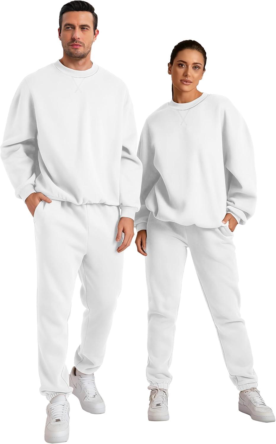 imageJMIERR Mens 2 Piece Outfits Crew Neck Sweatshirt Tracksuit ampamp Joggers Sweatpants Sweatsuit SetWhite