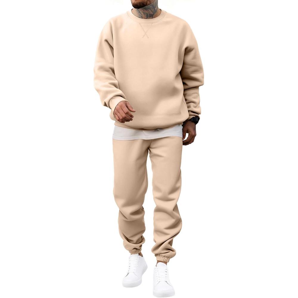 imageJMIERR Mens 2 Piece Outfits Crew Neck Sweatshirt Tracksuit ampamp Joggers Sweatpants Sweatsuit SetBeige