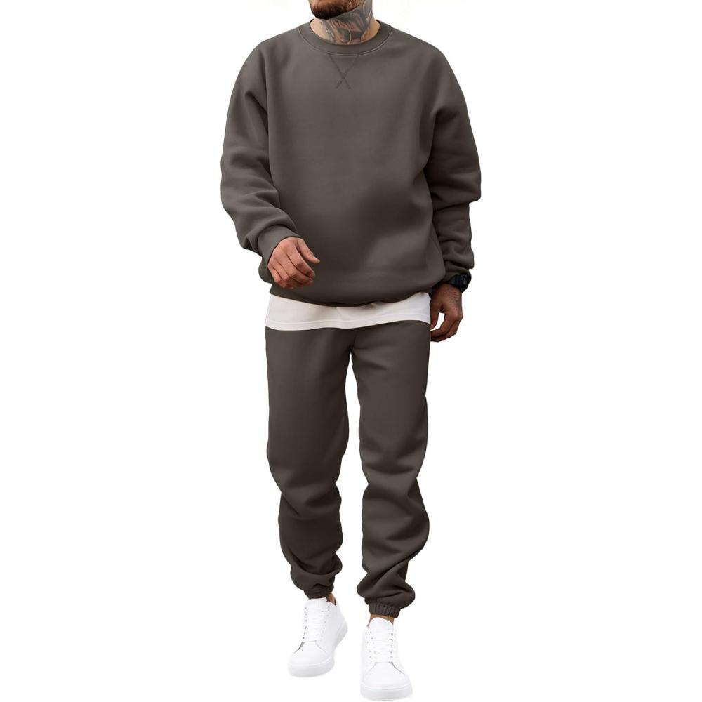 imageJMIERR Mens 2 Piece Outfits Crew Neck Sweatshirt Tracksuit ampamp Joggers Sweatpants Sweatsuit SetBrown