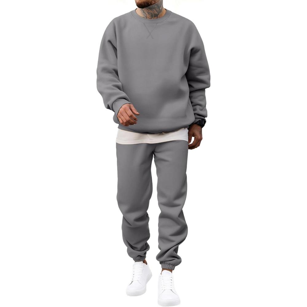 imageJMIERR Mens 2 Piece Outfits Crew Neck Sweatshirt Tracksuit ampamp Joggers Sweatpants Sweatsuit SetMedium Grey