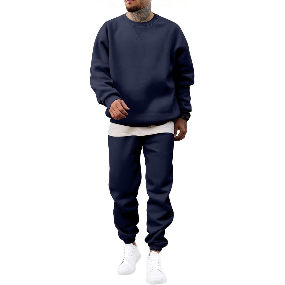 imageJMIERR Mens 2 Piece Outfits Crew Neck Sweatshirt Tracksuit ampamp Joggers Sweatpants Sweatsuit SetNavy Blue