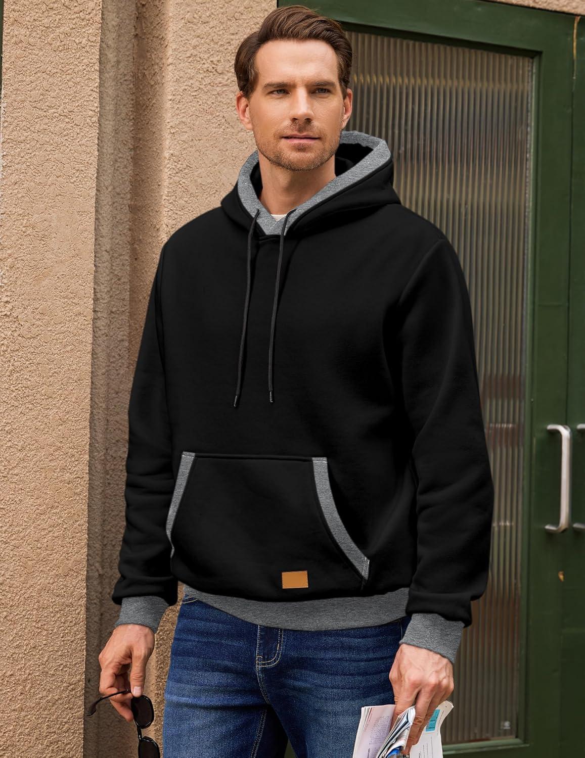 imageJMIERR Mens Cotton Casual Hoodies Sweatshirts Fashion Long Sleeve Drawstring Fleece Pullover Hoodie with PocketsA Black
