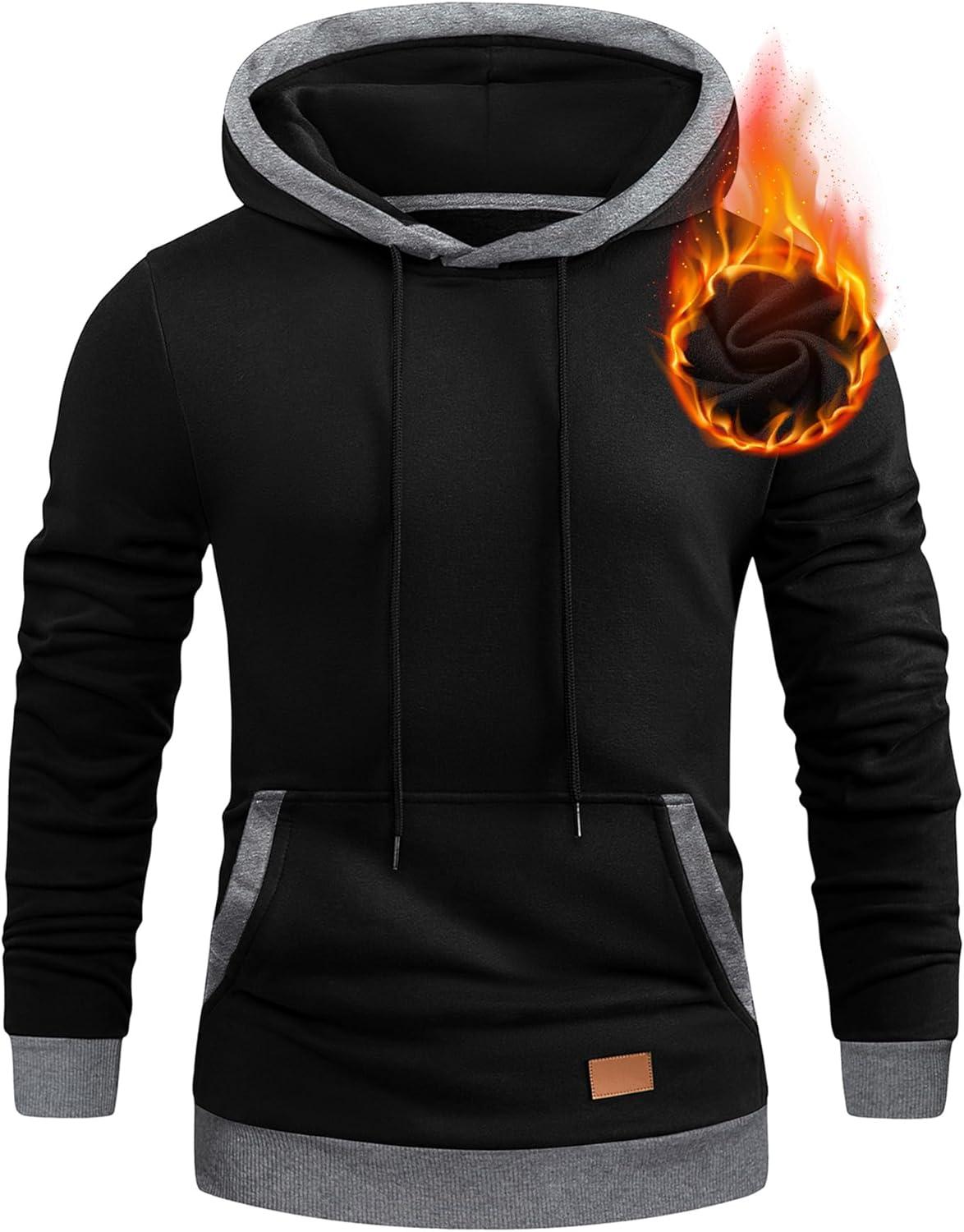 imageJMIERR Mens Cotton Casual Hoodies Sweatshirts Fashion Long Sleeve Drawstring Fleece Pullover Hoodie with PocketsA Black