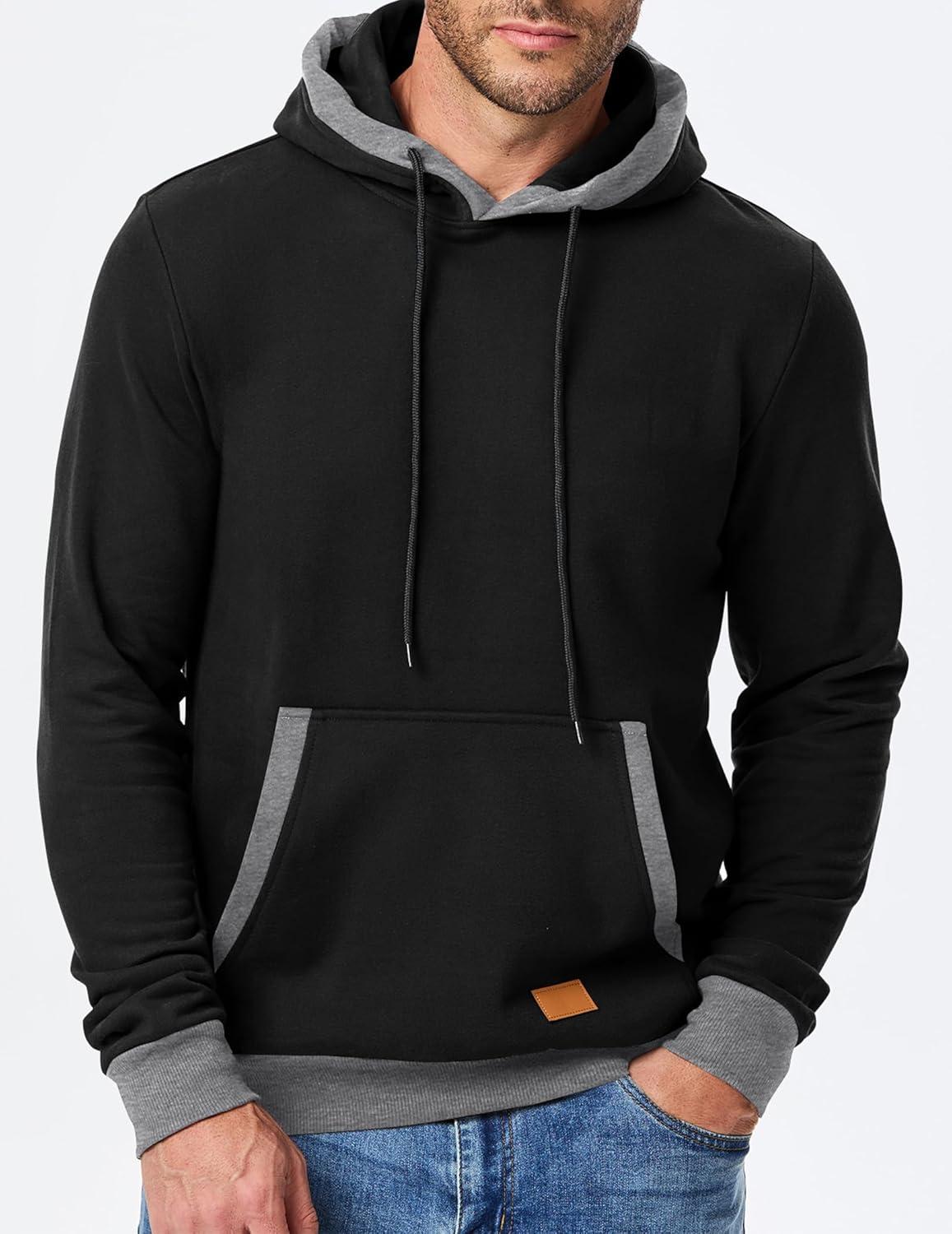 imageJMIERR Mens Cotton Casual Hoodies Sweatshirts Fashion Long Sleeve Drawstring Fleece Pullover Hoodie with PocketsA Black