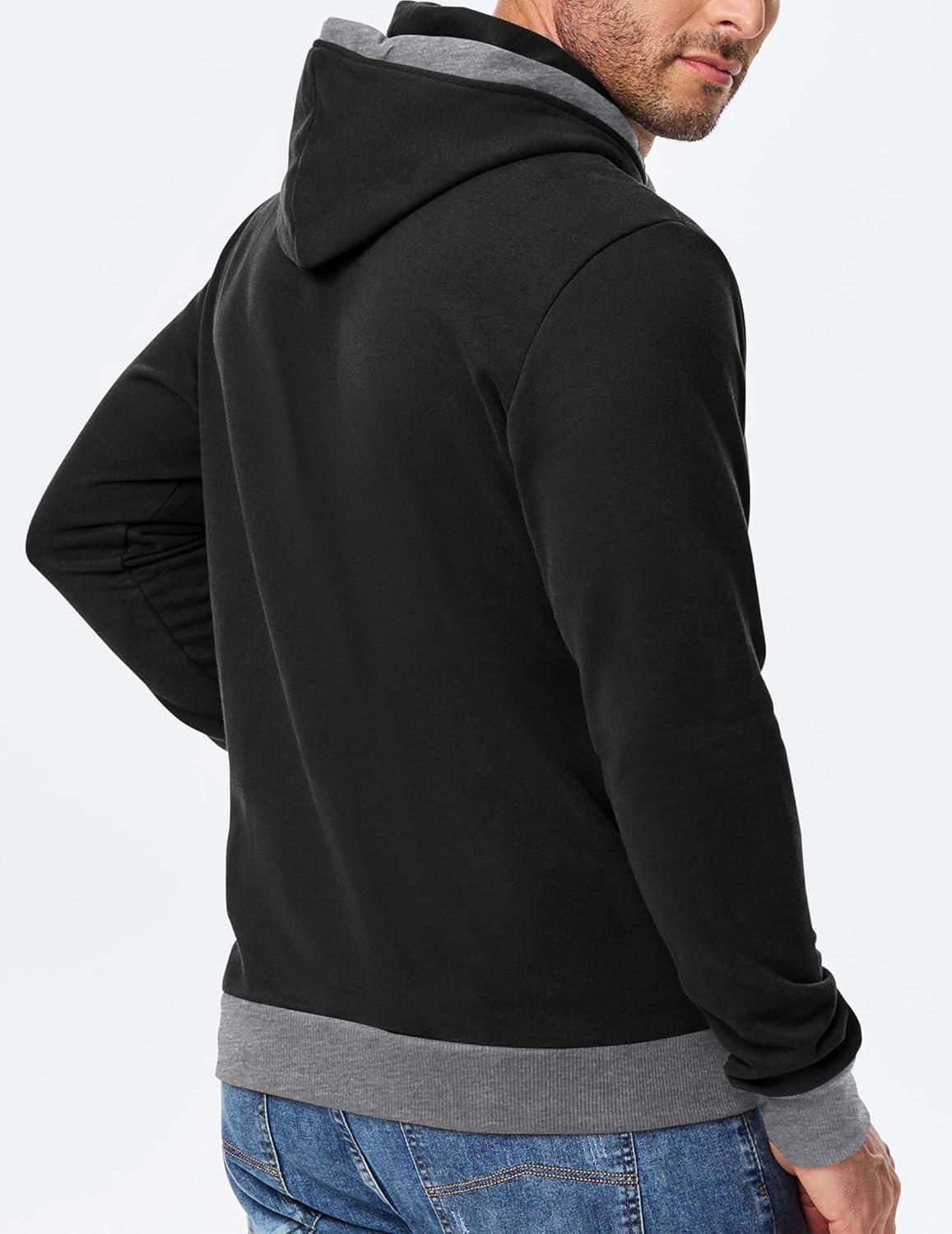 imageJMIERR Mens Cotton Casual Hoodies Sweatshirts Fashion Long Sleeve Drawstring Fleece Pullover Hoodie with PocketsA Black