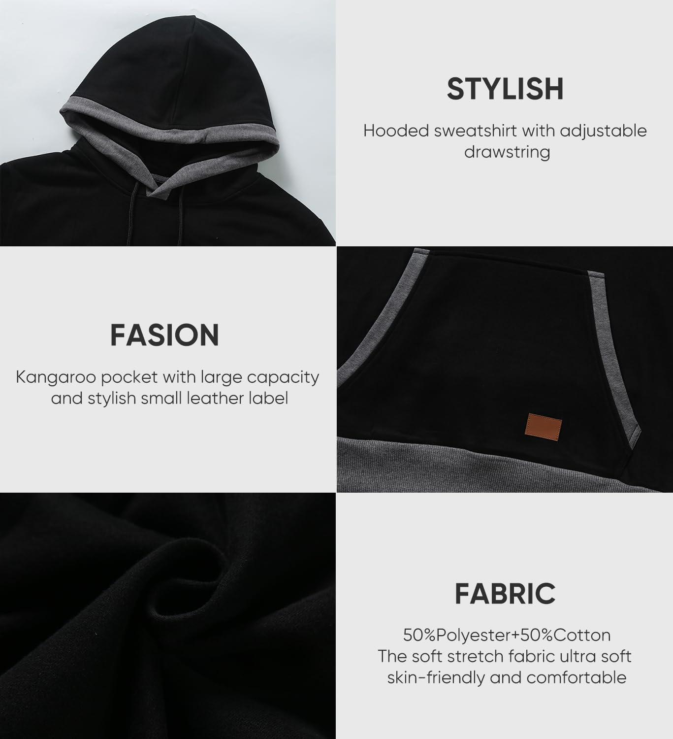 imageJMIERR Mens Cotton Casual Hoodies Sweatshirts Fashion Long Sleeve Drawstring Fleece Pullover Hoodie with PocketsA Black