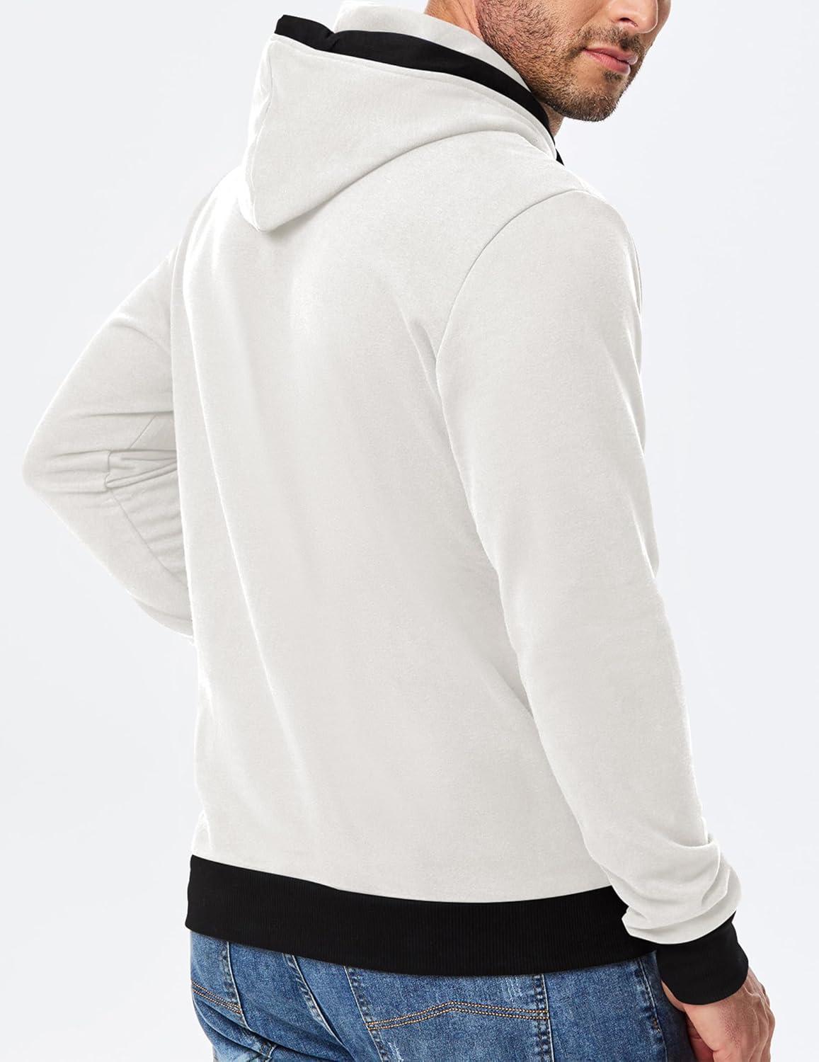 imageJMIERR Mens Cotton Casual Hoodies Sweatshirts Fashion Long Sleeve Drawstring Fleece Pullover Hoodie with PocketsA White