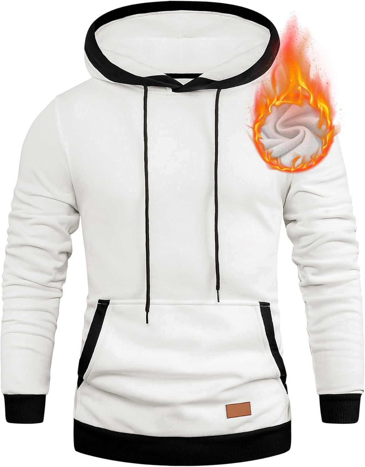 imageJMIERR Mens Cotton Casual Hoodies Sweatshirts Fashion Long Sleeve Drawstring Fleece Pullover Hoodie with PocketsA White