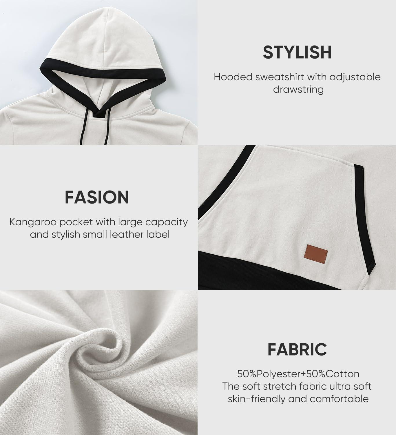 imageJMIERR Mens Cotton Casual Hoodies Sweatshirts Fashion Long Sleeve Drawstring Fleece Pullover Hoodie with PocketsA White