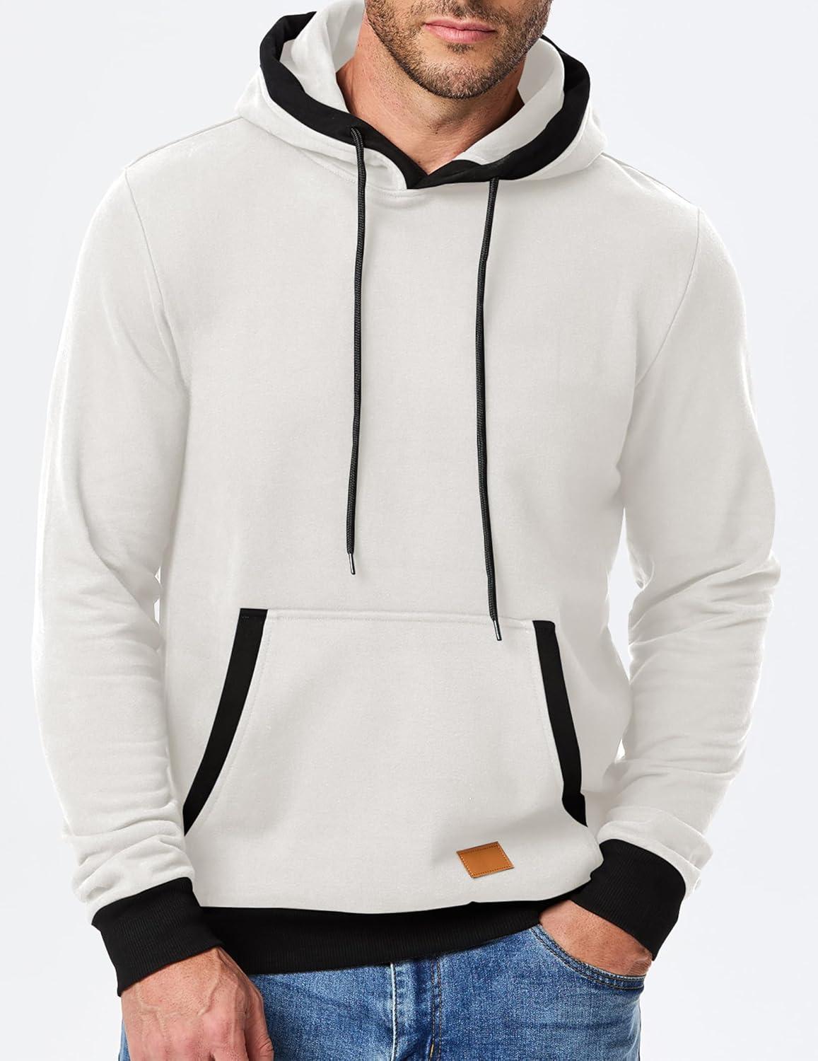 imageJMIERR Mens Cotton Casual Hoodies Sweatshirts Fashion Long Sleeve Drawstring Fleece Pullover Hoodie with PocketsA White