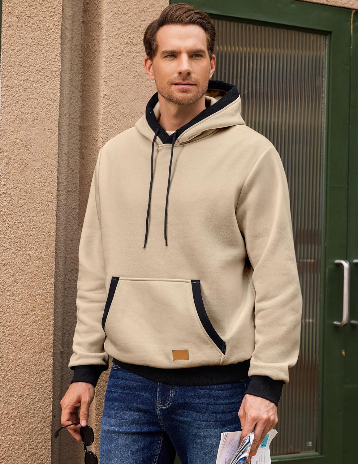 imageJMIERR Mens Cotton Casual Hoodies Sweatshirts Fashion Long Sleeve Drawstring Fleece Pullover Hoodie with PocketsApricot