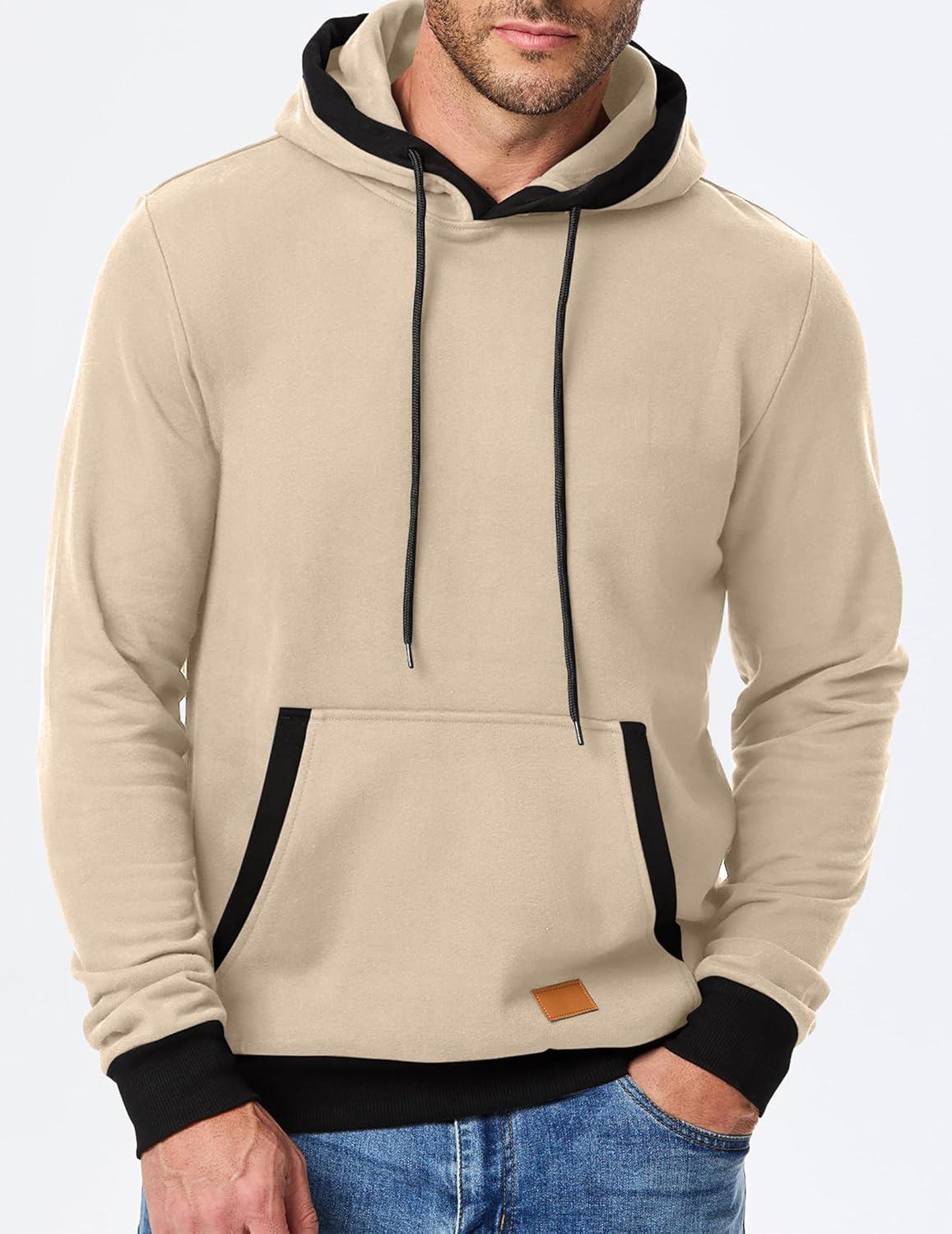 imageJMIERR Mens Cotton Casual Hoodies Sweatshirts Fashion Long Sleeve Drawstring Fleece Pullover Hoodie with PocketsApricot