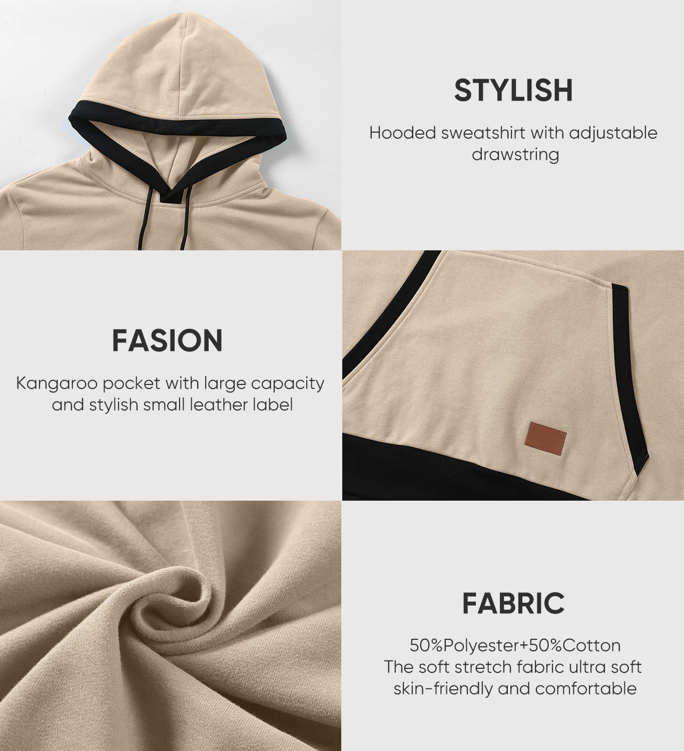 imageJMIERR Mens Cotton Casual Hoodies Sweatshirts Fashion Long Sleeve Drawstring Fleece Pullover Hoodie with PocketsApricot
