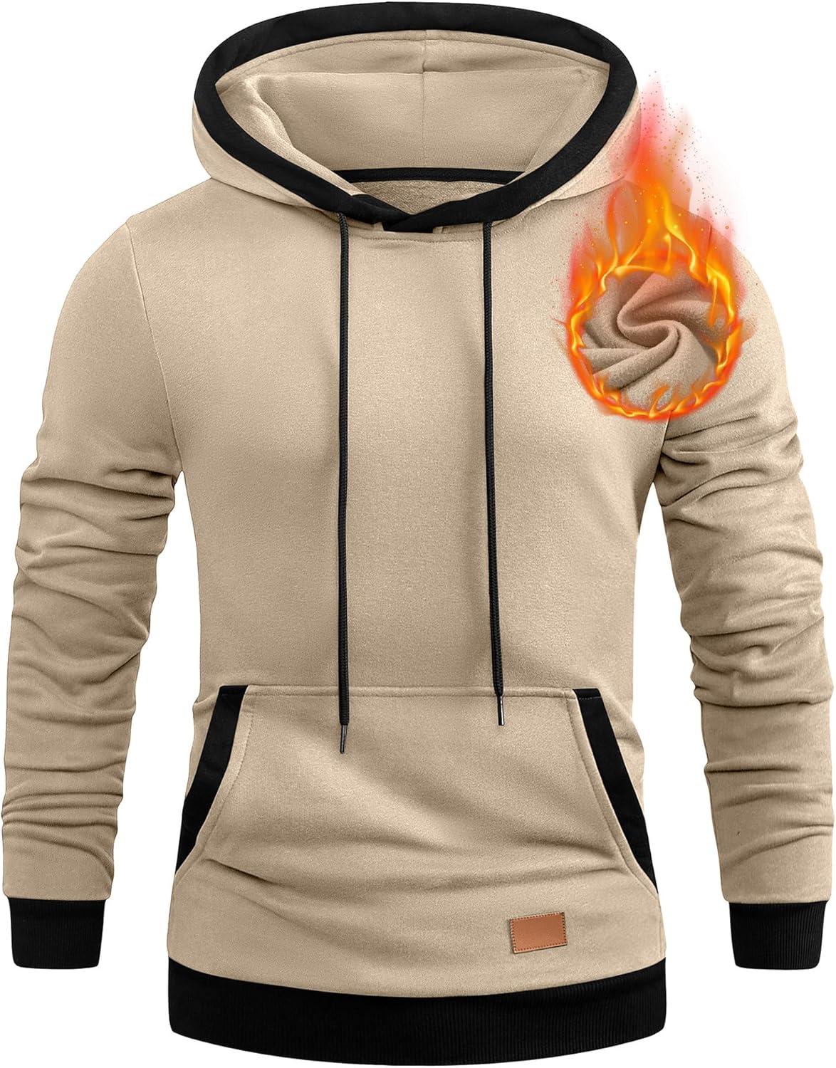 imageJMIERR Mens Cotton Casual Hoodies Sweatshirts Fashion Long Sleeve Drawstring Fleece Pullover Hoodie with PocketsApricot