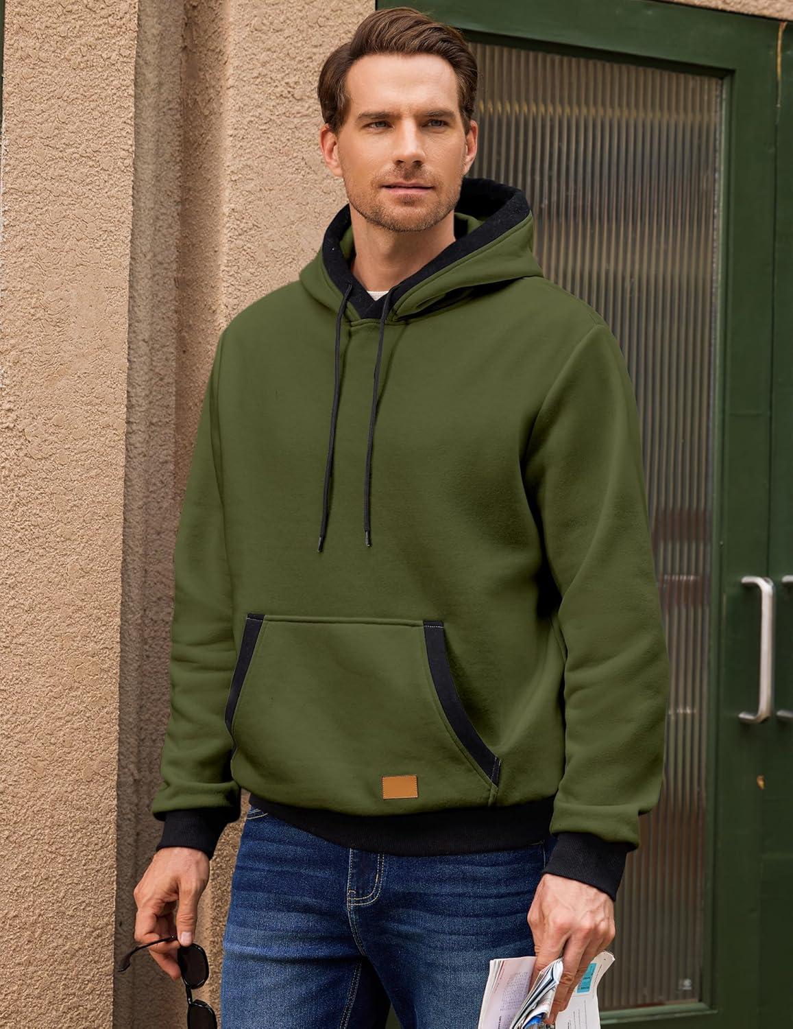 imageJMIERR Mens Cotton Casual Hoodies Sweatshirts Fashion Long Sleeve Drawstring Fleece Pullover Hoodie with PocketsB Green