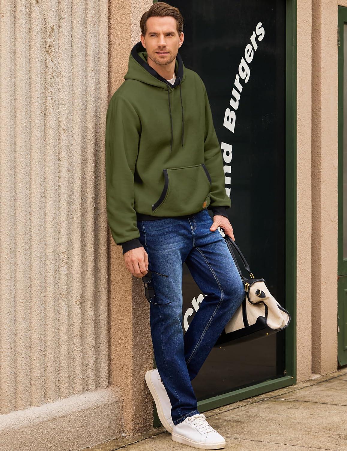 imageJMIERR Mens Cotton Casual Hoodies Sweatshirts Fashion Long Sleeve Drawstring Fleece Pullover Hoodie with PocketsB Green